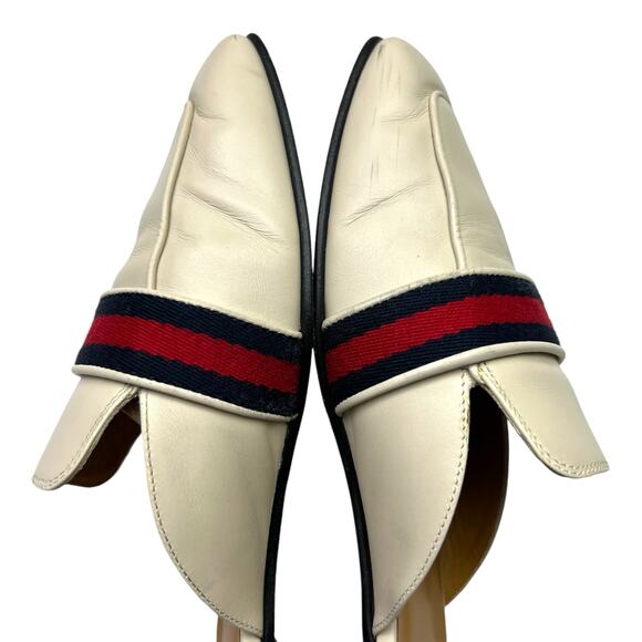 GUCCI Peyton Marmont GG Web Striped Mule EU 41 US 11 Beige Red Blue Leather Flat - Picture 5 of 13